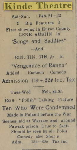 Kinde Theatre - MARCH 5 1942